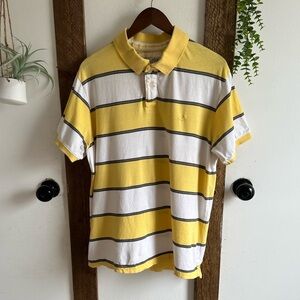 Vintage Urban Pipeline Men’s Polo Short Sleeve Yellow White Striped Polo Shirt